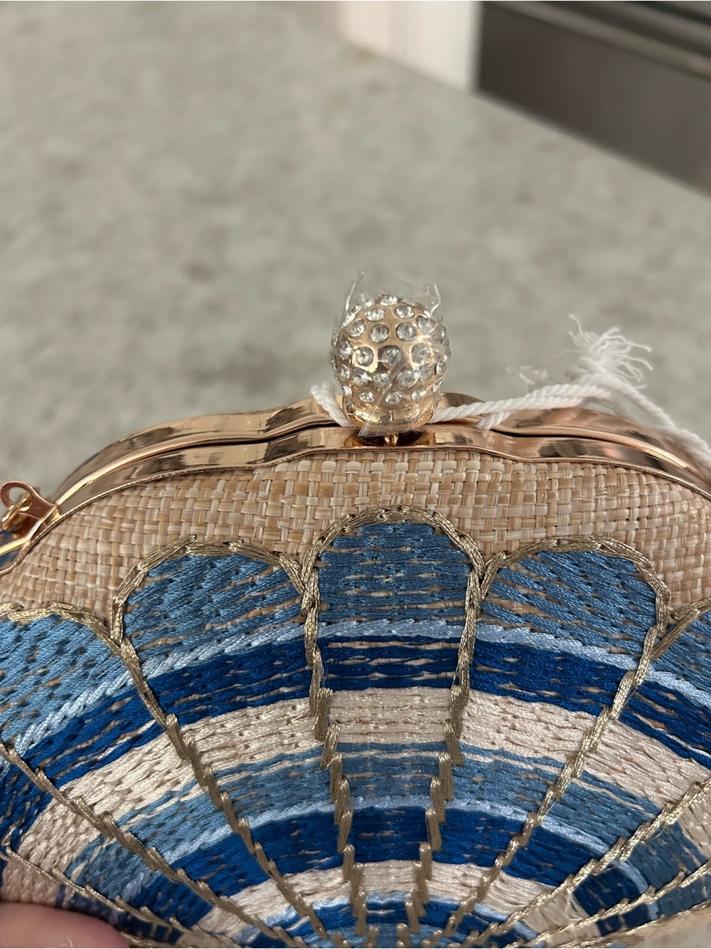 “New” Haute Hippie Blue Embroidered Shell Clutch Bag - Picture 3 of 8